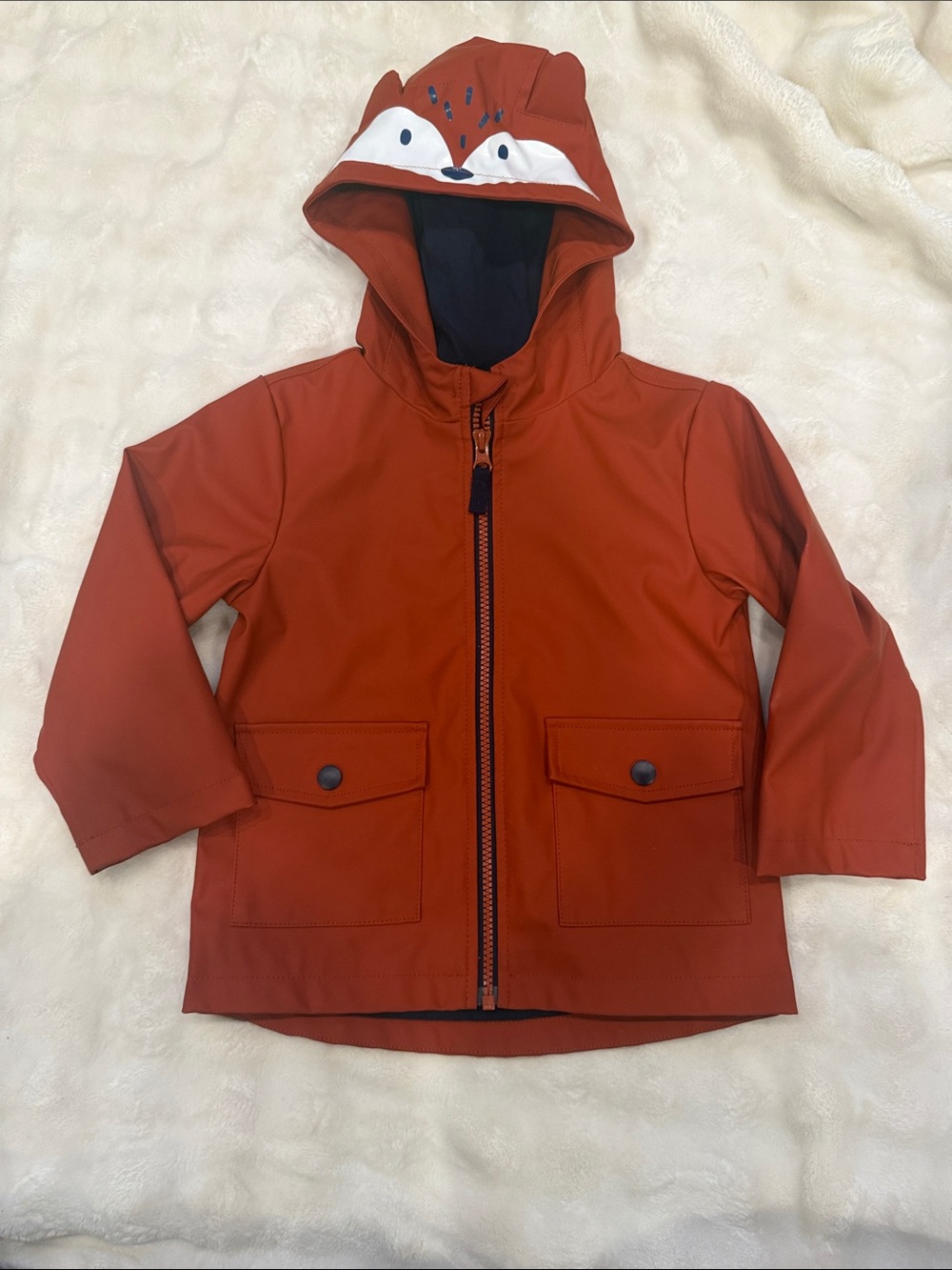 Little Me Rust Hooded Fox Raincoat